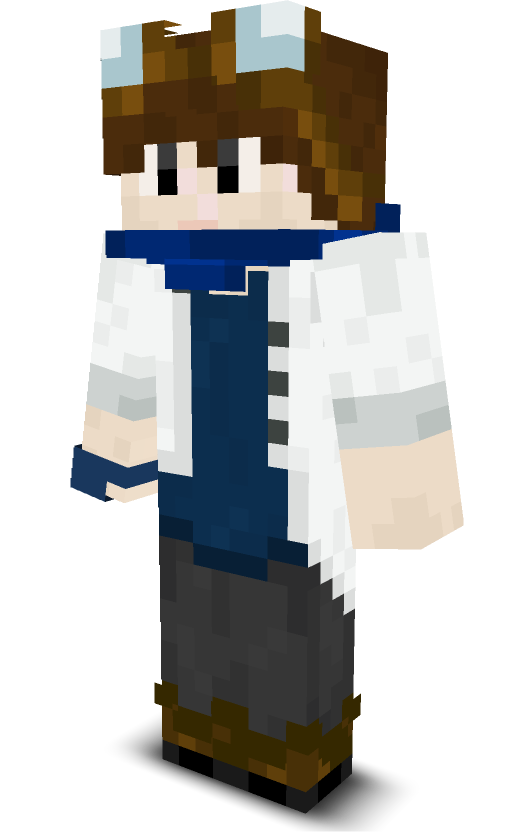 an aviator in a lab coat with a glove