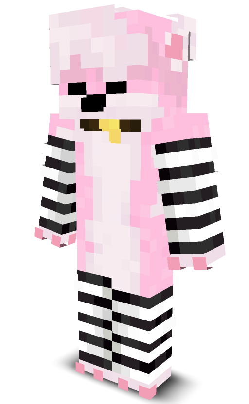 a pink fox in black thigh highs and arm warmers