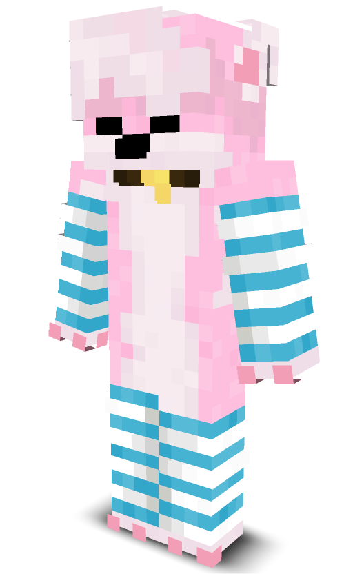 a pink fox in blue thigh highs and arm warmers