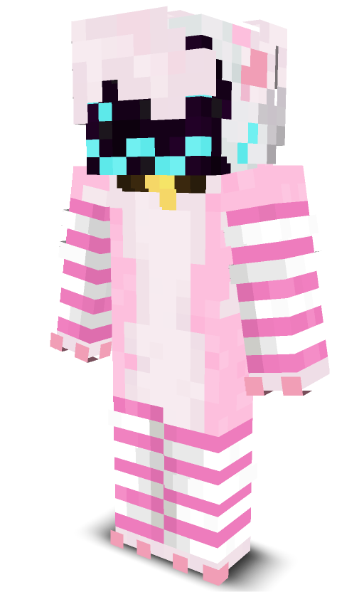 a pink fox with a protogen visor in pink thigh highs and arm warmers