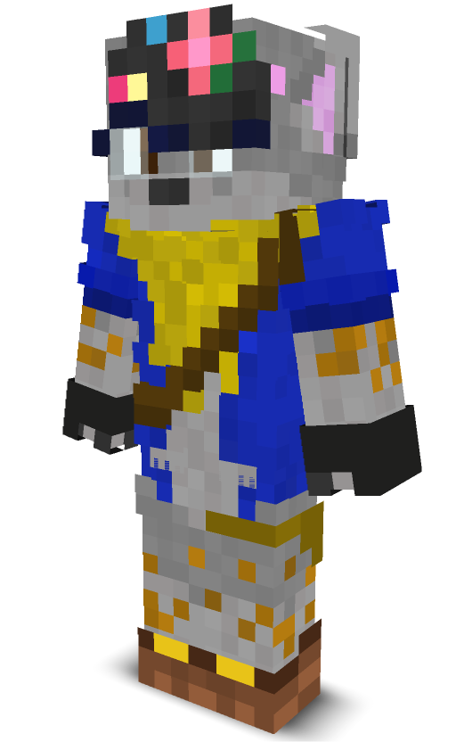 a fox-wolf wearing: a brown sling, a black glove, and brown boots