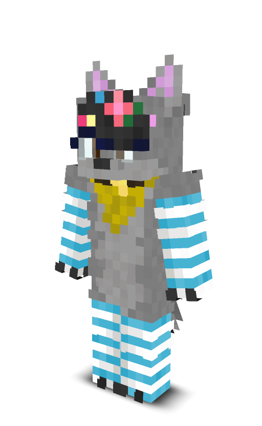 a fox-wolf in blue thigh highs and arm warmers