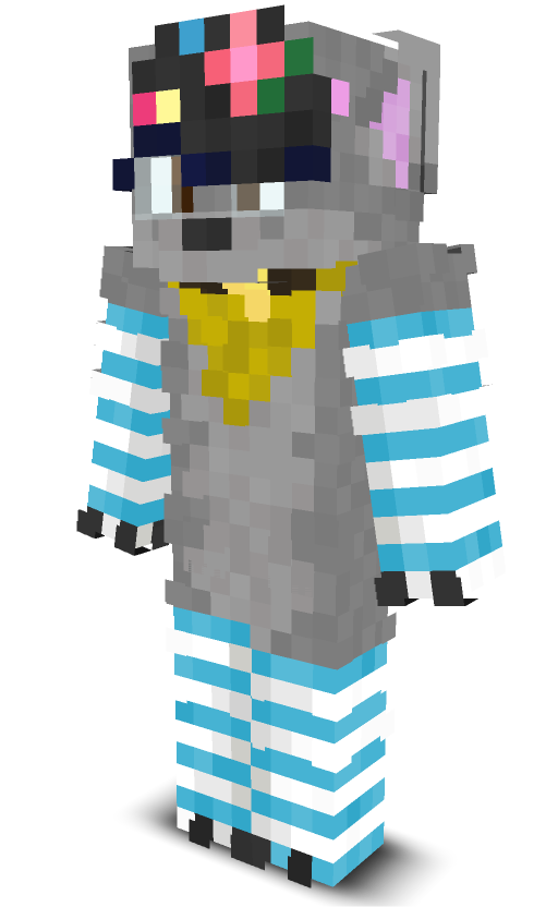 a fox-wolf in blue thigh highs and arm warmers